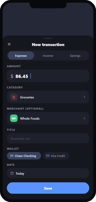Budget Habit — adding a new transaction